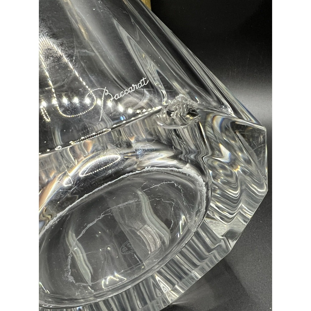 Vintage Baccarat Maxim Heavy Crystal Ice Bucket Brass Handles Signed - Picture 5 of 8